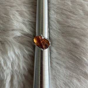 Orange Gemstone Silver Tone Ring
